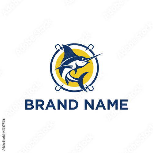marlin fishing logo design illustration for sea industry