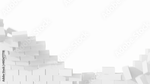 Destroyed white brick wall. 3D illustration