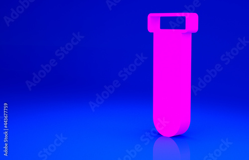 Pink Test tube and flask chemical laboratory test icon isolated on blue background. Laboratory glassware sign. Minimalism concept. 3d illustration 3D render