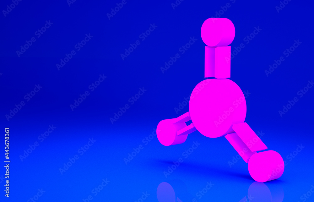 Pink Molecule icon isolated on blue background. Structure of molecules in chemistry, science teachers innovative educational poster. Minimalism concept. 3d illustration 3D render Pink Molecule icon isolated on blue background. Structure of molecules in chemistry, science teachers innovative educational poster. Minimalism concept. 3d illustration 3D render