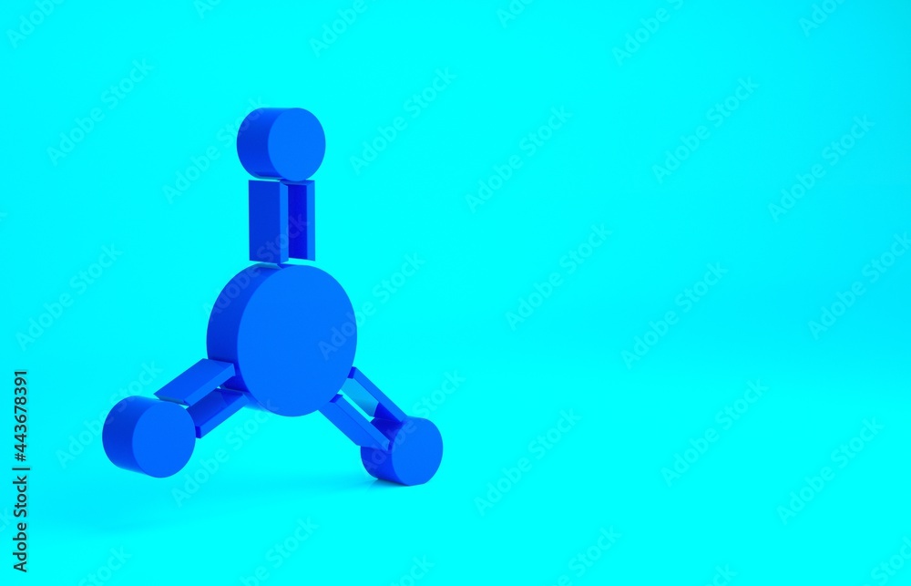 Blue Molecule icon isolated on blue background. Structure of molecules in chemistry, science teachers innovative educational poster. Minimalism concept. 3d illustration 3D render Blue Molecule icon isolated on blue background. Structure of molecules in chemistry, science teachers innovative educational poster. Minimalism concept. 3d illustration 3D render