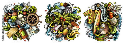 Haiti cartoon vector doodle designs set.