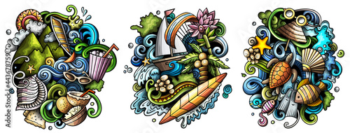 Mauritus cartoon vector doodle designs set.