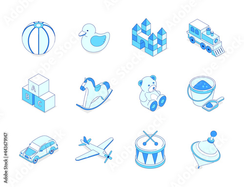 Toys and leisure games for children - modern isometric icons set