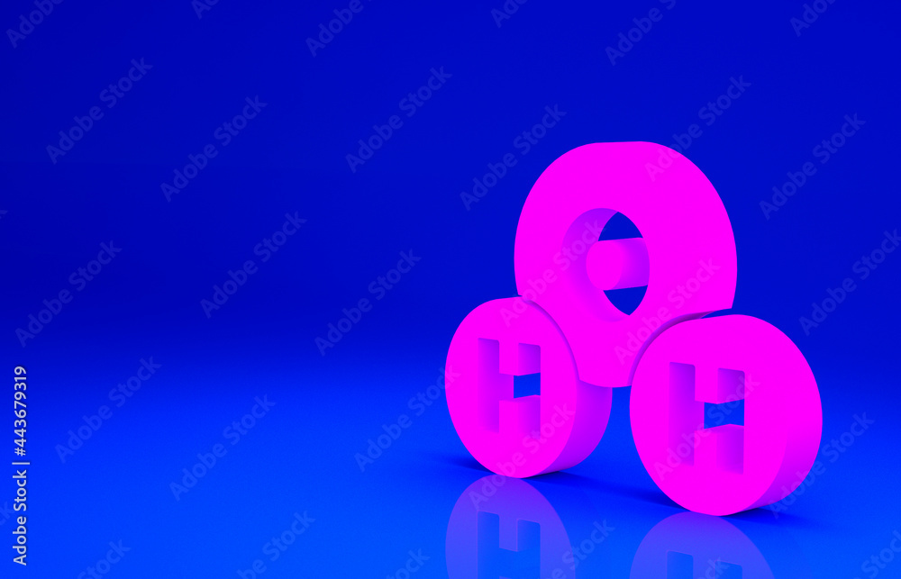 Pink Chemical formula for water drops H2O shaped icon isolated on blue background. Minimalism concept. 3d illustration 3D render Pink Chemical formula for water drops H2O shaped icon isolated on blue background. Minimalism concept. 3d illustration 3D render