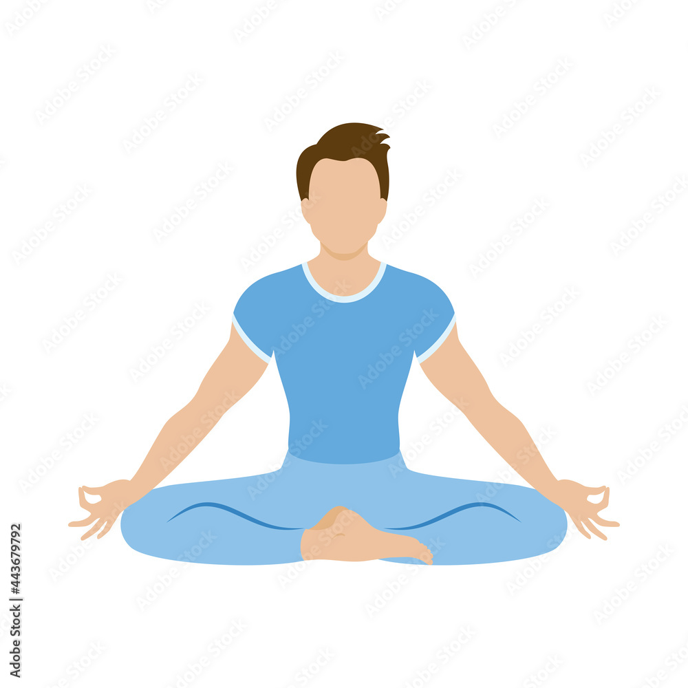 Man in yoga position icon vector. Meditating man vector. Young man in sitting yoga lotus pose icon isolated on a white background