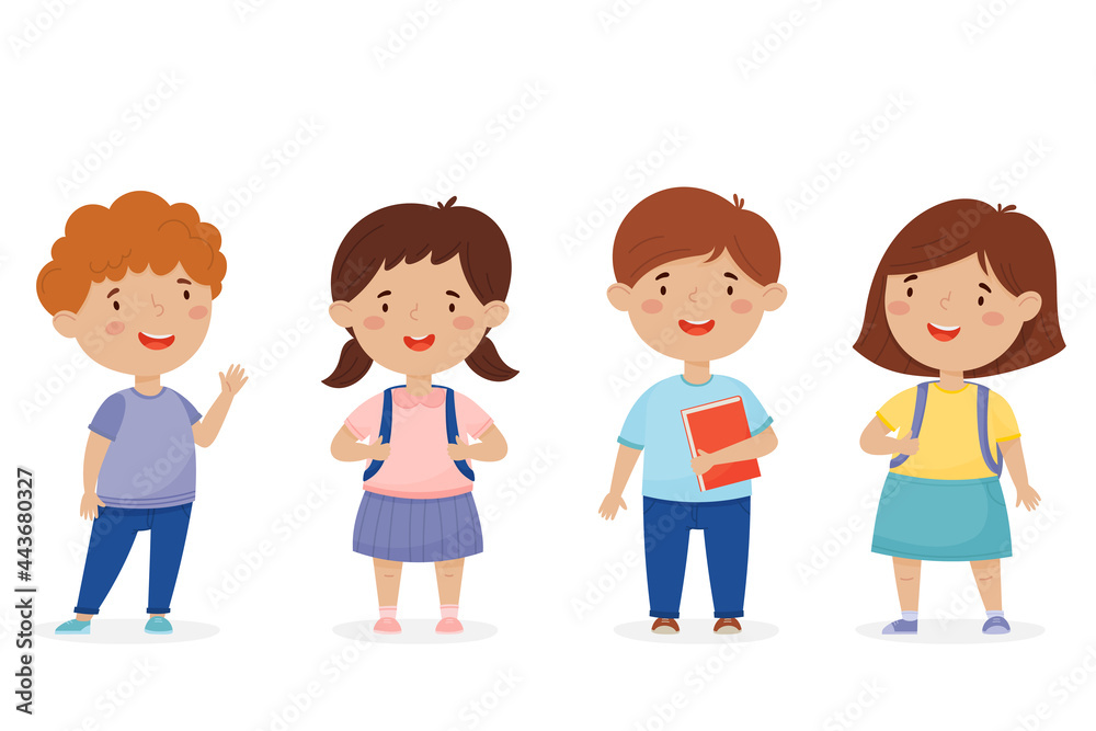 Back to school set. Cute kids in different poses. Back to school set. Cute kids in different poses.
