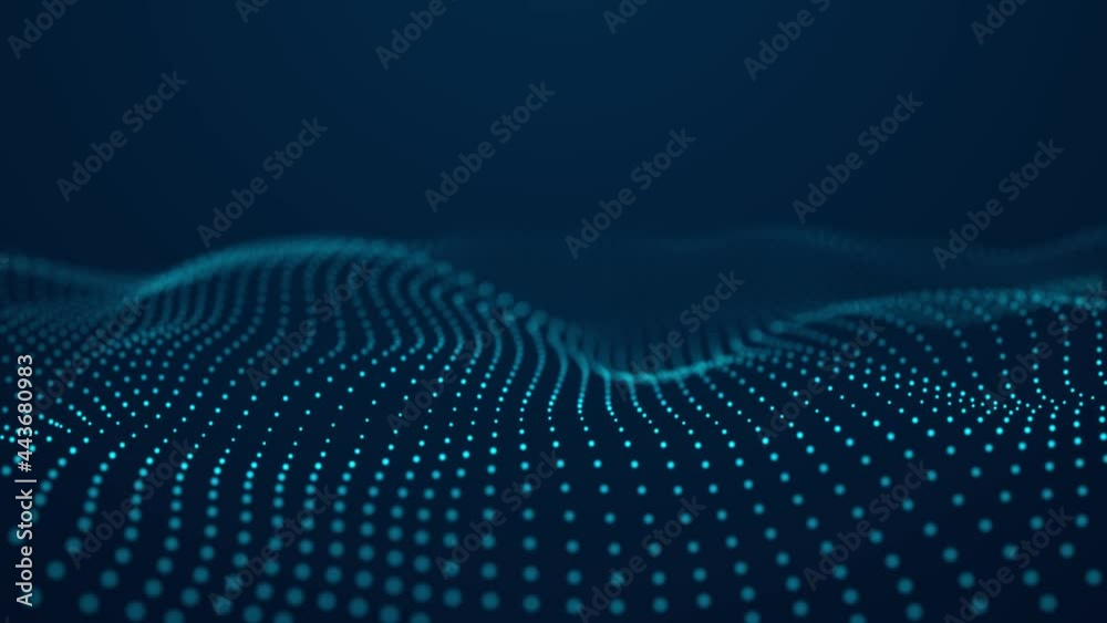 Abstract blue background of points. Falling cyber particles. Big data stream. Seamless loop. 3d rendering