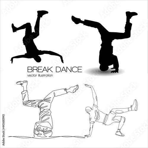 break dance silhouette isolated vector illustration set