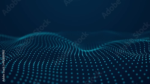 Abstract blue background of points. Falling cyber particles. Big data stream. Seamless loop. 3d rendering