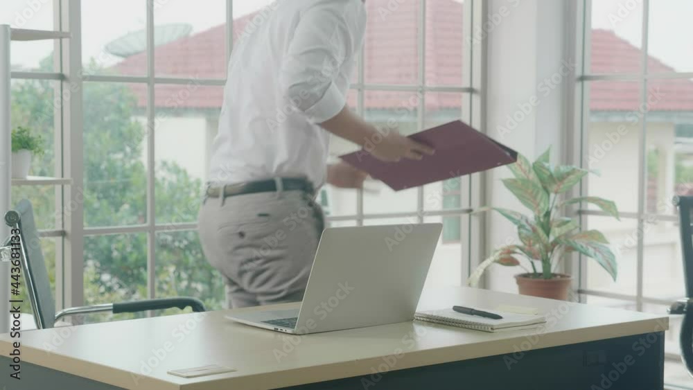 Employee giving folder with manager and discussion for planning job at office, businessman report with document file  to executive for success of team, business and communication concept.
