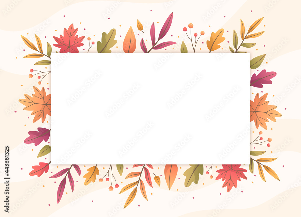 Flat Autumn Frame with Colorful Leaves