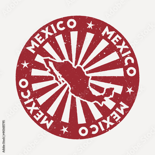 Mexico stamp. Travel red rubber stamp with the map of the country, vector illustration. Can be used as insignia, logotype, label, sticker, or badge of Mexico.