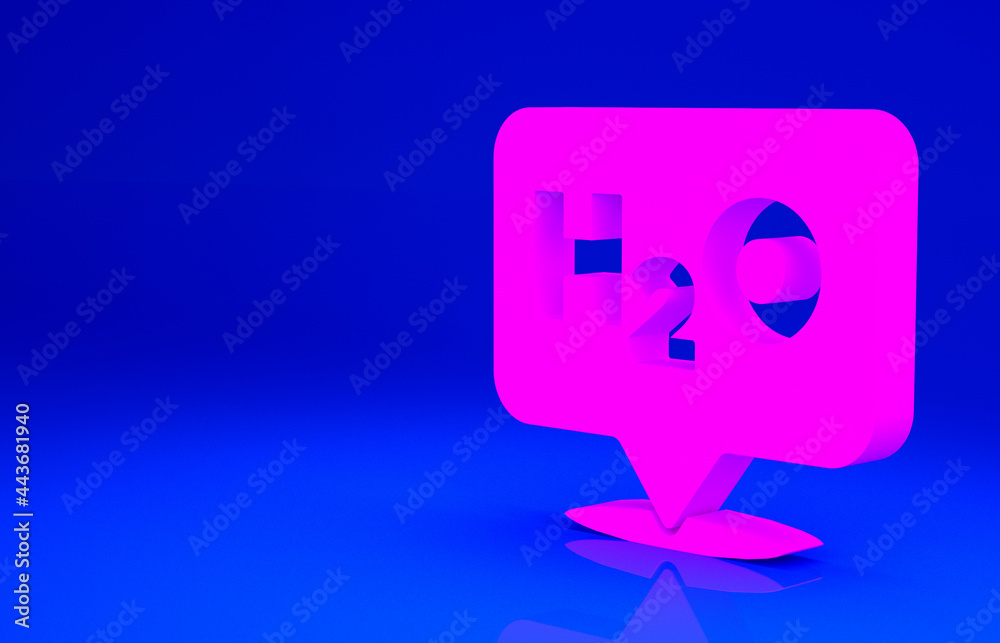 Pink Chemical formula for water drops H2O shaped icon isolated on blue background. Minimalism concept. 3d illustration 3D render Pink Chemical formula for water drops H2O shaped icon isolated on blue background. Minimalism concept. 3d illustration 3D render