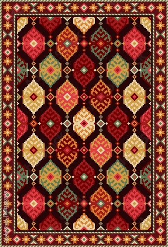 Colorful oriental carpet with geometric pattern