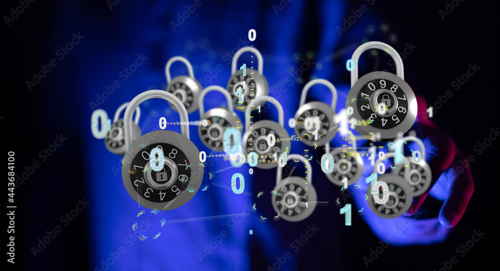 Fototapeta premium Information technology protected with firewall, secure access and encryption against cyber