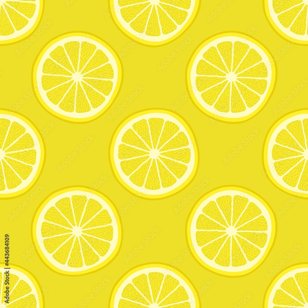 Lemon slices on yellow background seamless pattern Lemon slices on yellow background seamless pattern