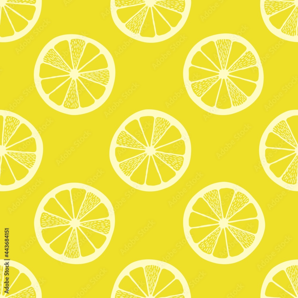 Lemon slices on yellow background seamless pattern Lemon slices on yellow background seamless pattern