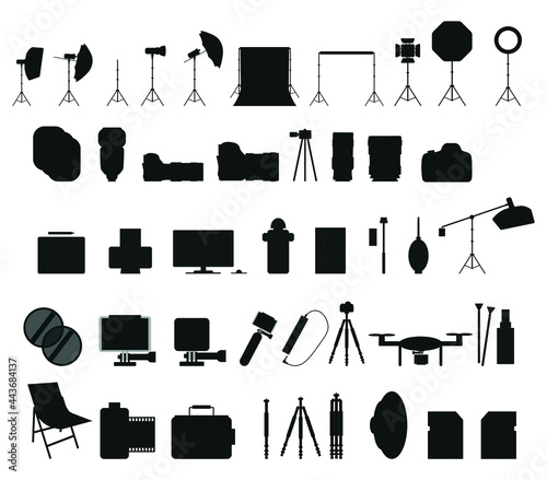 Obraz na płótnie kit of icons related to photography and photographic equipment, on white background w salonie