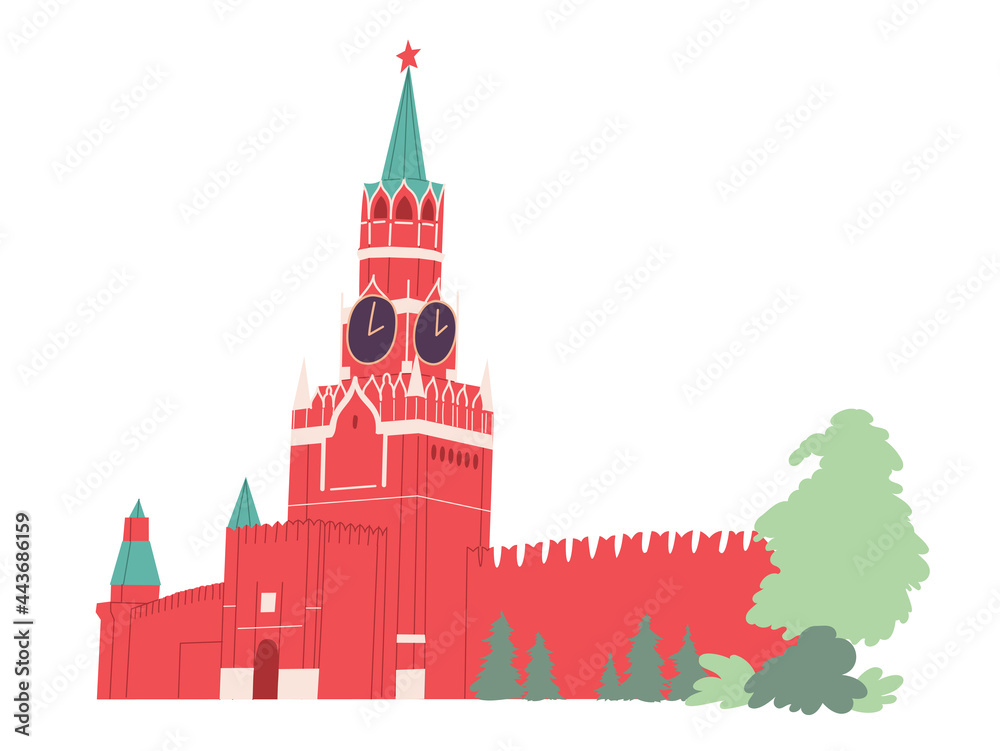 Spasskaya Tower Moscow Kremlin. Russia Red Square.