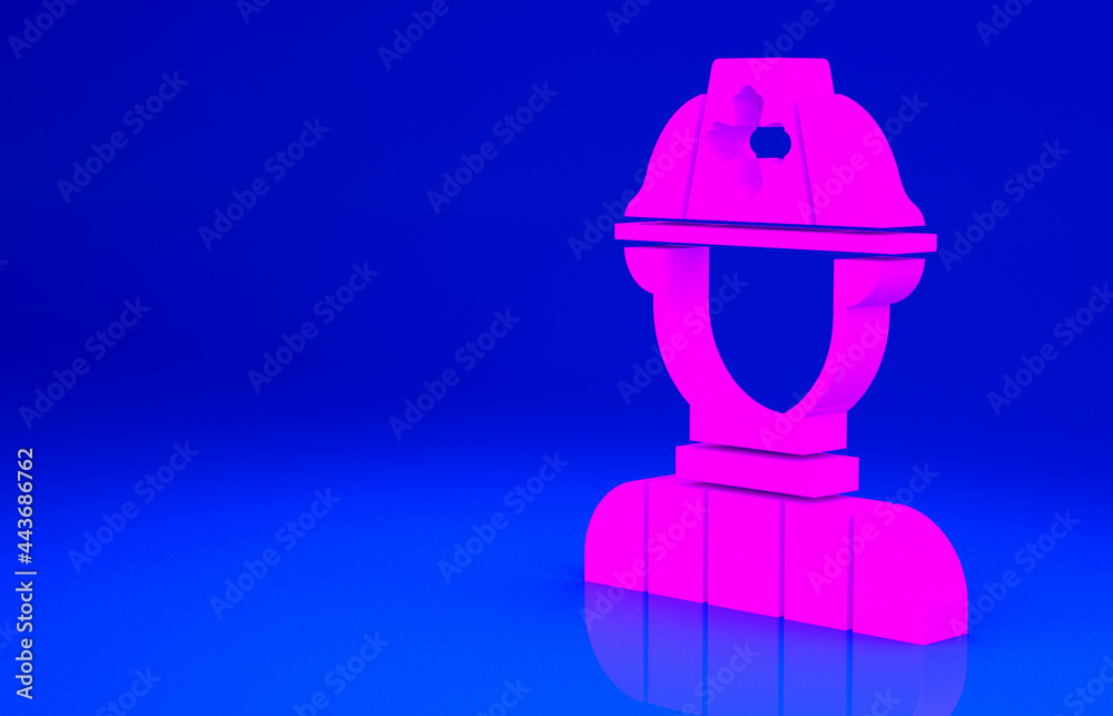 Fototapeta premium Pink Firefighter icon isolated on blue background. Minimalism concept. 3d illustration 3D render