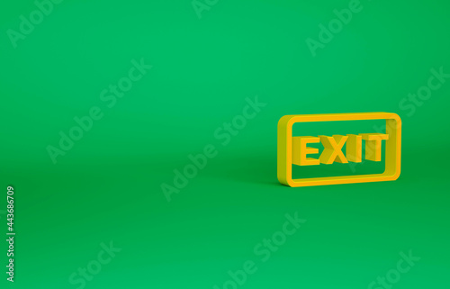 Orange Fire exit icon isolated on green background. Fire emergency icon. Minimalism concept. 3d illustration 3D render