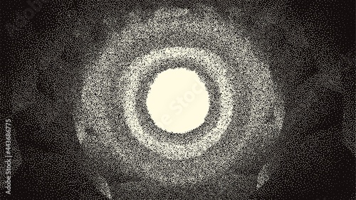 Retro styled docking corridor on space station or light at the end of tunnel concept for sci-fi poster or flyer. Gate or cave with dotwork style.