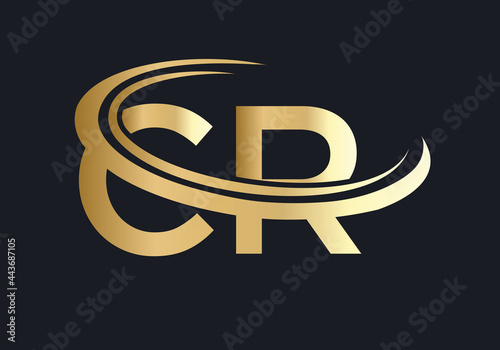 Initial Gold CR letter logo design. CR logo design vector template