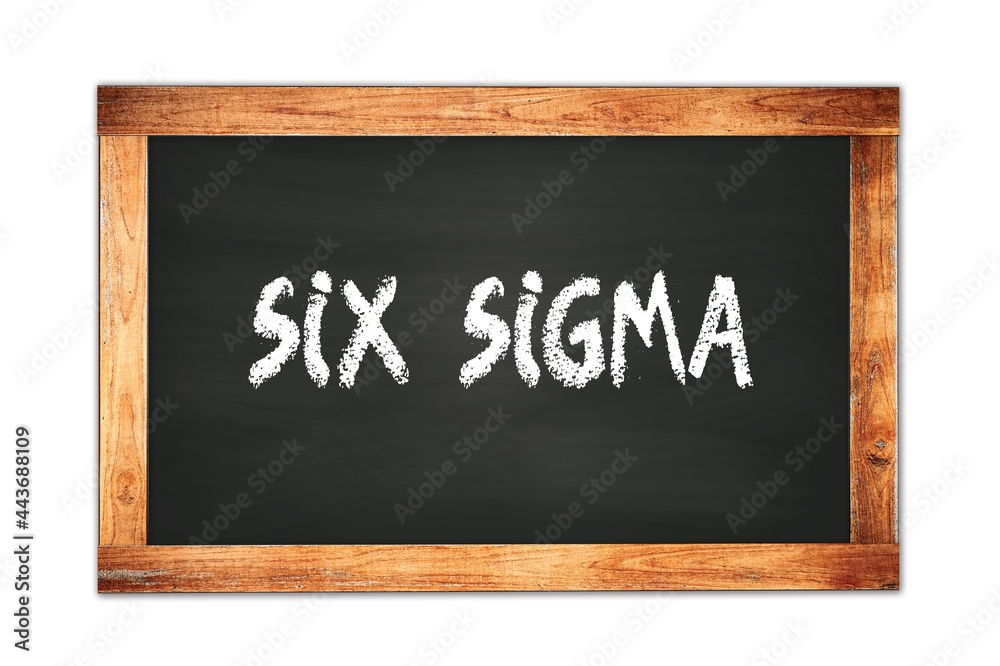 SIX SIGMA text written on wooden frame school blackboard. SIX SIGMA text written on wooden frame school blackboard.