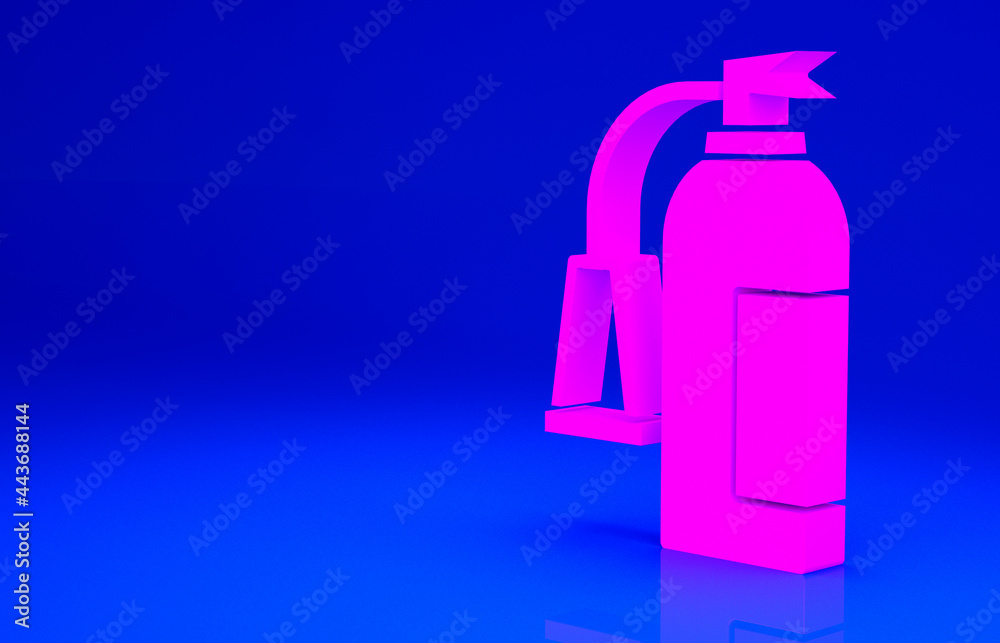Pink Fire extinguisher icon isolated on blue background. Minimalism concept. 3d illustration 3D render