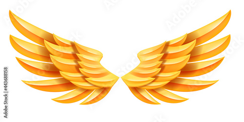 Angel golden vector wings illustration, fantasy abstract eagle luxury emblem, heaven freedom symbol. Phoenix elegant sign, exclusive success concept isolated on white. Golden geometric wings clipart