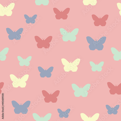 Colorful butterfly outline on pink background pattern