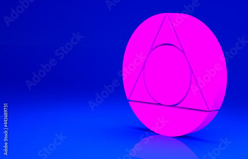 Pink Triangle math icon isolated on blue background. Minimalism concept. 3d illustration 3D render