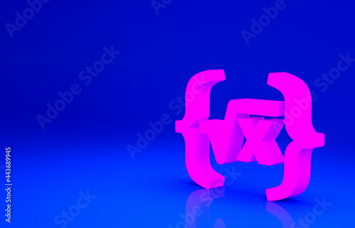Pink Square root of x glyph icon isolated on blue background. Mathematical expression. Minimalism concept. 3d illustration 3D render