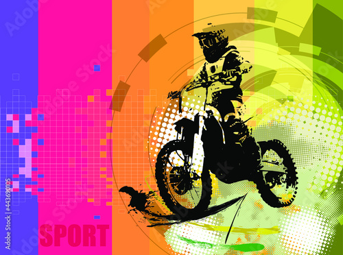Man riding motobike, extreme sport racing, vector illustration