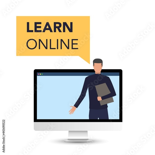Learn from distance with teacher, online education. Boy and girl is sitting on laptop and studying.