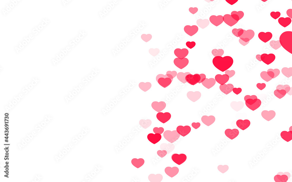 Valentine day pink hearts on white background.