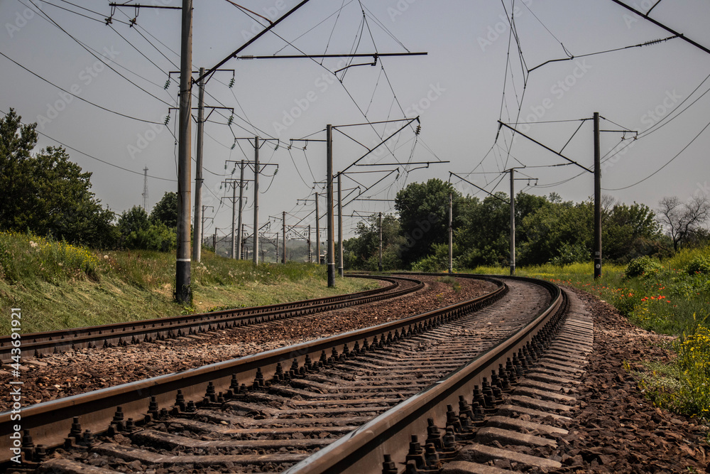 Amazing railway landscape Electrified Double-track Railway Amazing railway landscape Electrified Double-track Railway