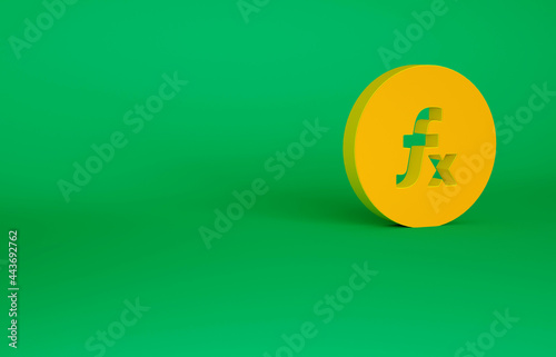 Orange Function mathematical symbol icon isolated on green background. Minimalism concept. 3d illustration 3D render