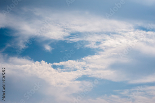 Fototapeta Naklejka Na Ścianę i Meble -  Scattered cloud clusters in a blue sky, blue sky background with white clouds,
