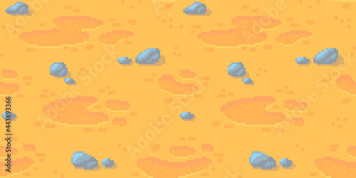Pixel art ground with stones background. Seamless soil texture backdrop.