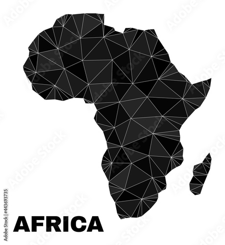 lowpoly Africa map. Polygonal Africa map vector is constructed from chaotic triangles. Triangulated Africa map polygonal collage for education posters.