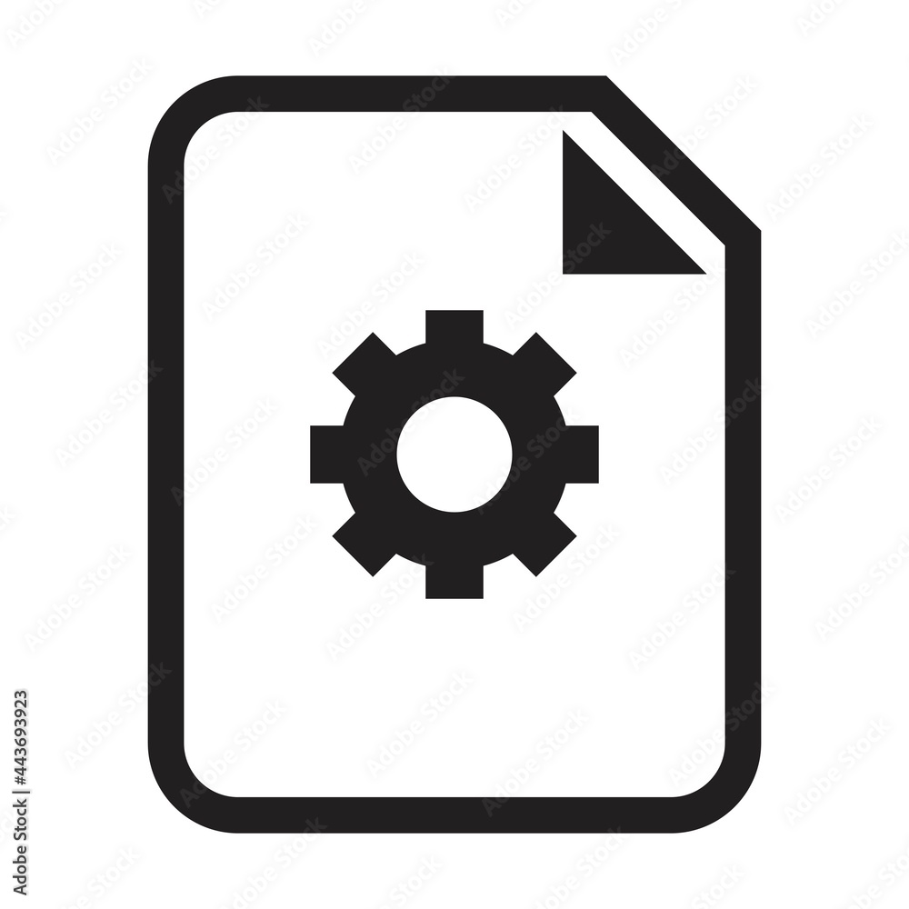 Document settings icon vector with gear cog wheel symbol for business application data and finance in a outline glyph pictogram illustration Document settings icon vector with gear cog wheel symbol for business application data and finance in a outline glyph pictogram illustration