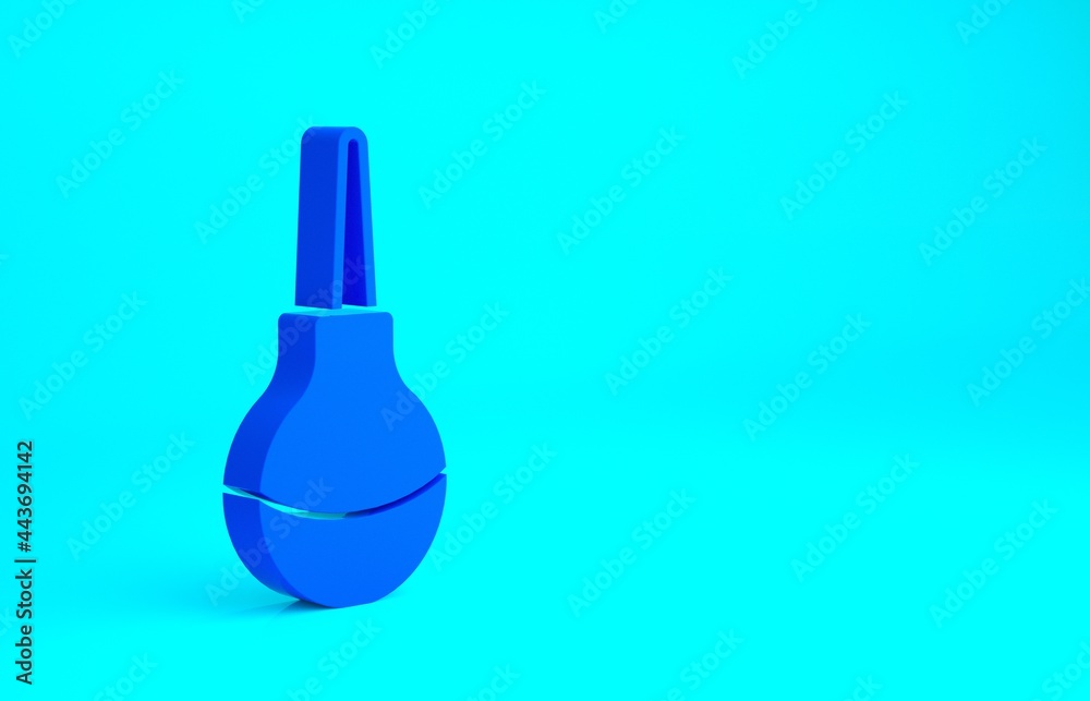 Blue Enema icon isolated on blue background. Enema with a plastic tip. Medical pear. Minimalism concept. 3d illustration 3D render Blue Enema icon isolated on blue background. Enema with a plastic tip. Medical pear. Minimalism concept. 3d illustration 3D render