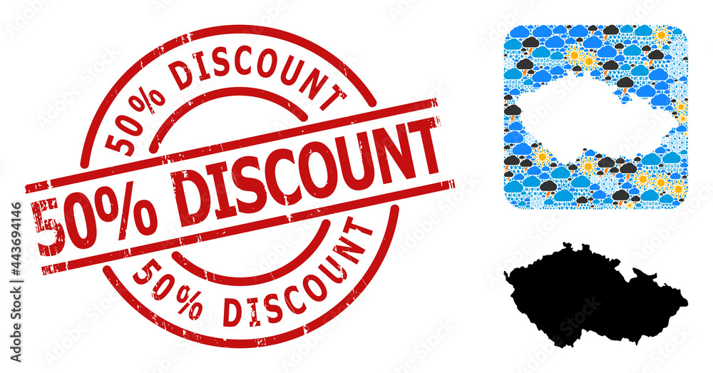 Vecteur Stock Weather mosaic map of Czech Republic, and distress red