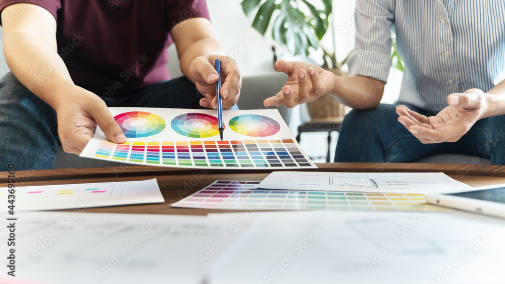 Fototapeta premium Designer brainstorming application for mobile Creative digital. user experience UX. User Interface Design UI&nbsp;
