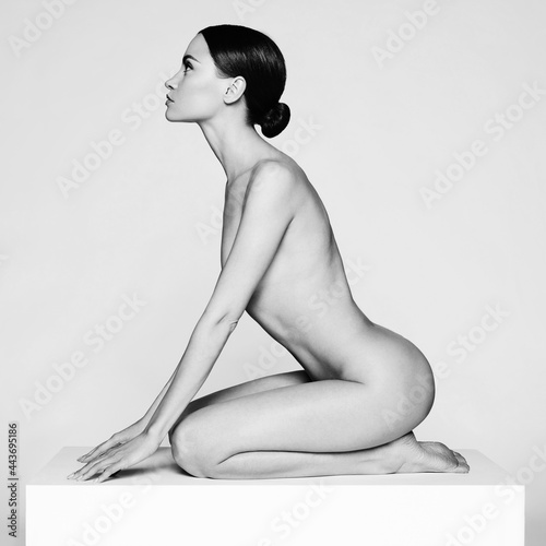 Fashion beautiful brunette with short haircut.  studio portrait