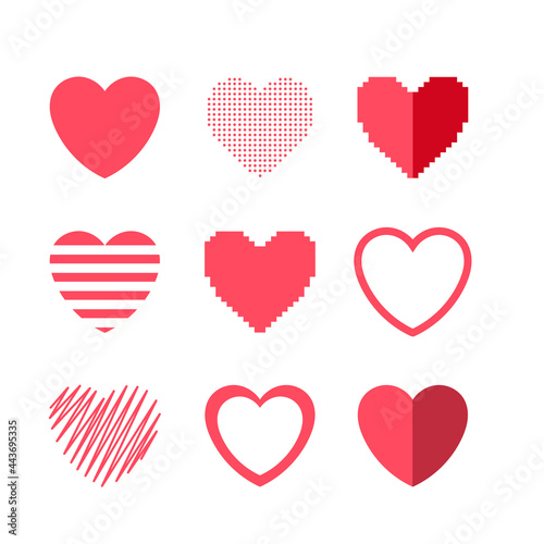 Pink and red hearts in various forms   isolated on white background   Illustration  Vector EPS 10 