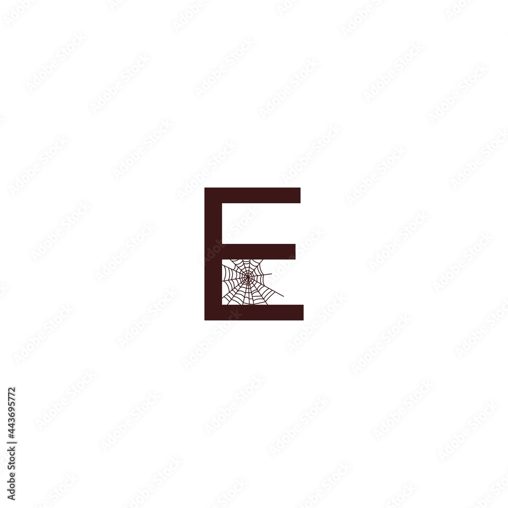 Letter E  with spider web icon design template vector