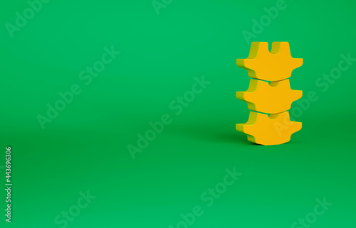 Orange Human spine icon isolated on green background. Minimalism concept. 3d illustration 3D render